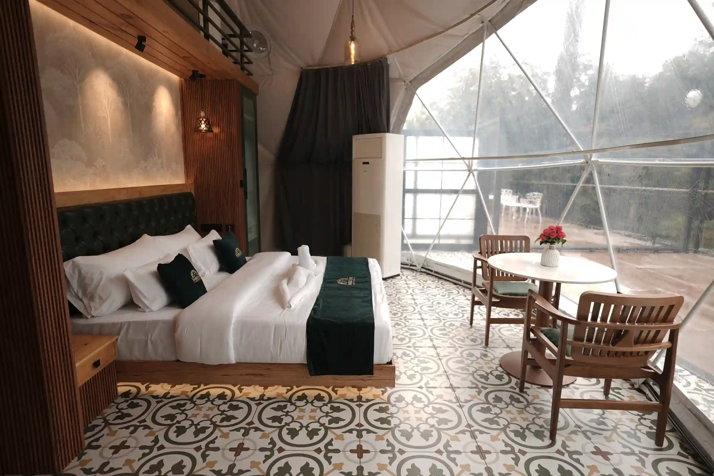 Two king size beds inside the dome